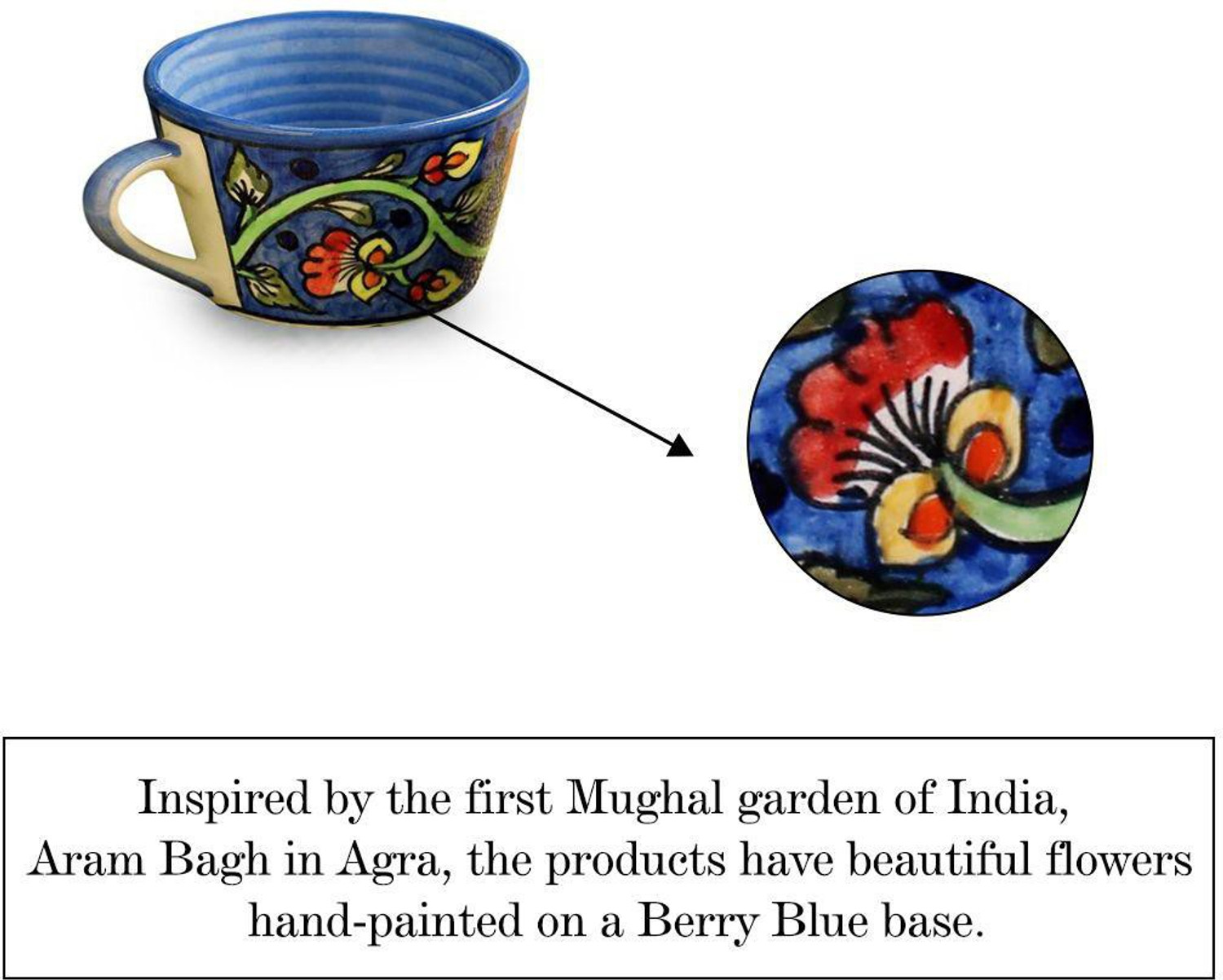 Image of ExclusiveLane Pack of 2 Ceramic Hand-painted Ceramic Tea & Coffee Cups (Blue, Multicolor, Cup Set)