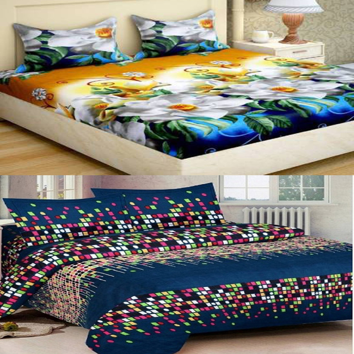 Image of Flipkart SmartBuy Microfiber Double Fitted (Elastic) 152 TC Floral 1 Bedsheet with 2 Pillow Covers (Red)
