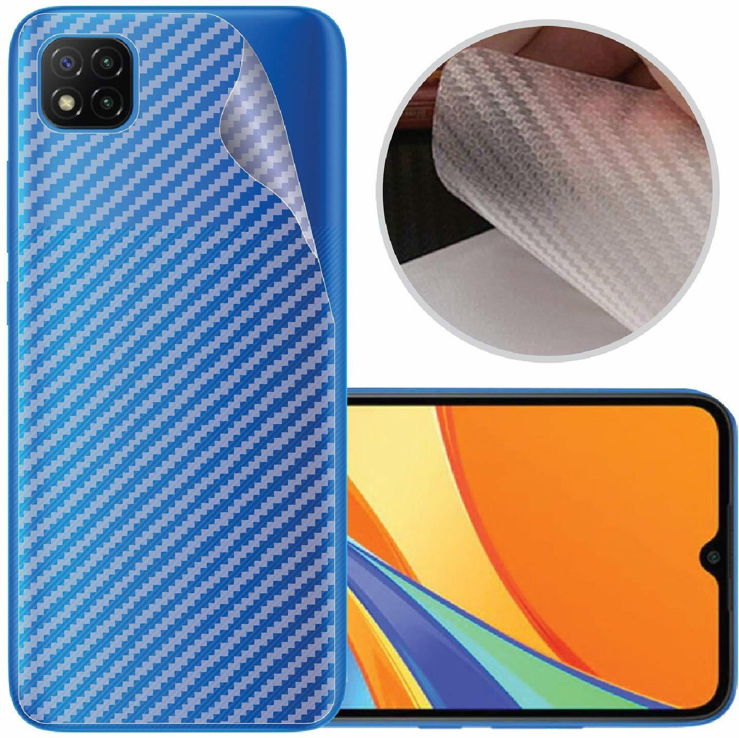 Image of BRIGHTRON poco c3 Ultra Thin Slim Fit 3M Clear Transparent 3D Carbon Fiber Back Skin Rear Wrap Not Glass Screen Guard /Protector Sticker Mobile Skin (3D Back Screen Guard)