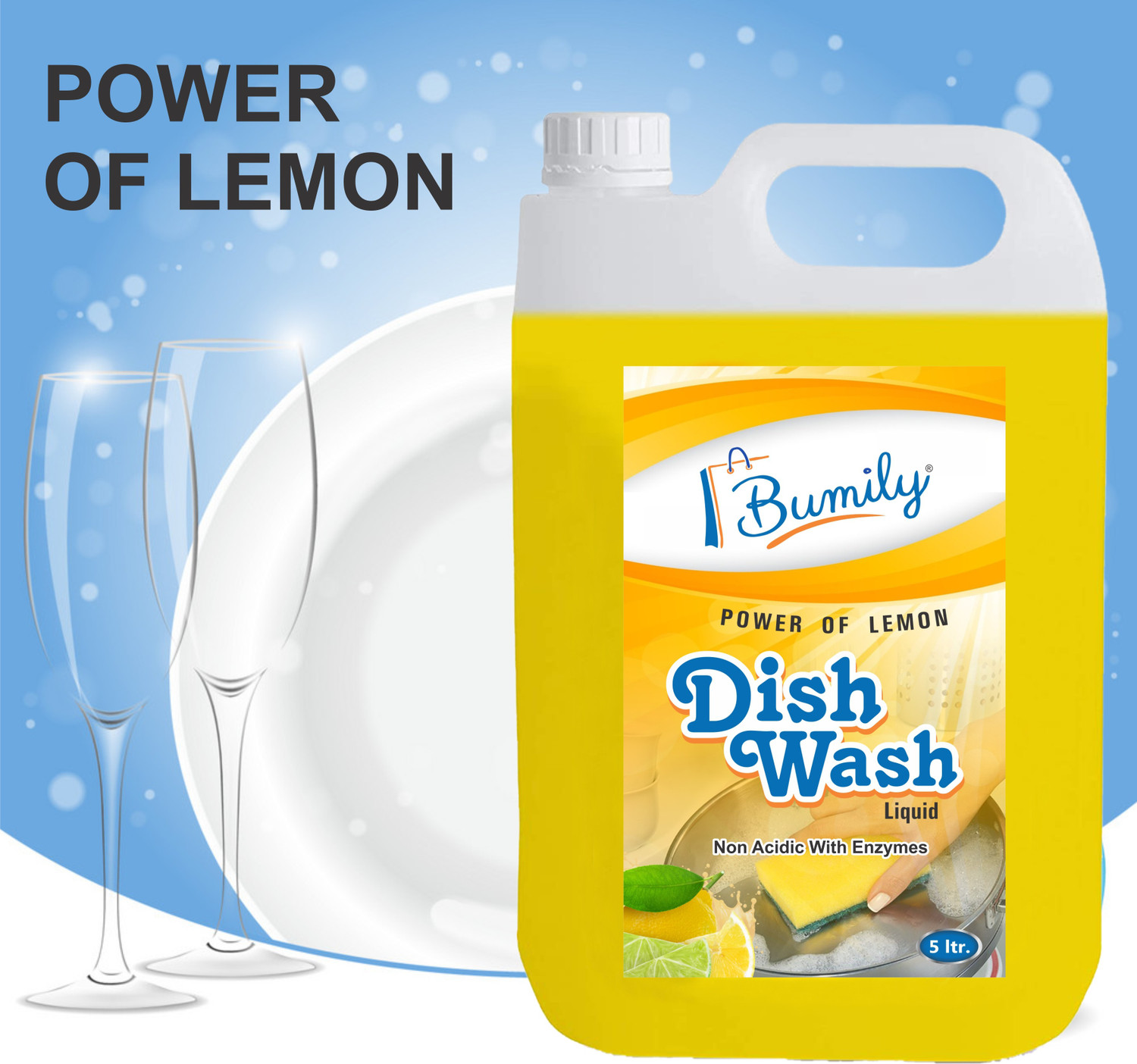 Image of Bumily dish wash cleaning gel power of lemon & neem fragrance non acidic(5+5ltr combo) Dish Cleaning Gel (multi-fragrance, 10 L)