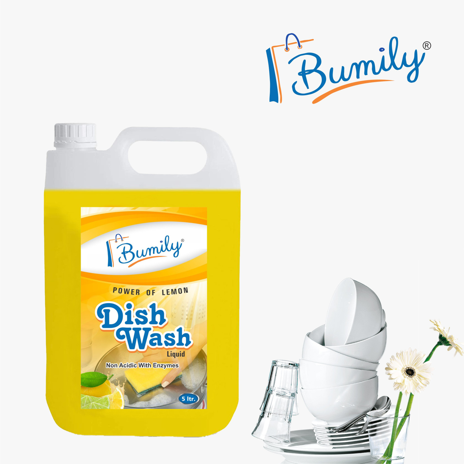 Image of Bumily dish wash cleaning gel power of lemon & neem fragrance non acidic(5+5ltr combo) Dish Cleaning Gel (multi-fragrance, 10 L)