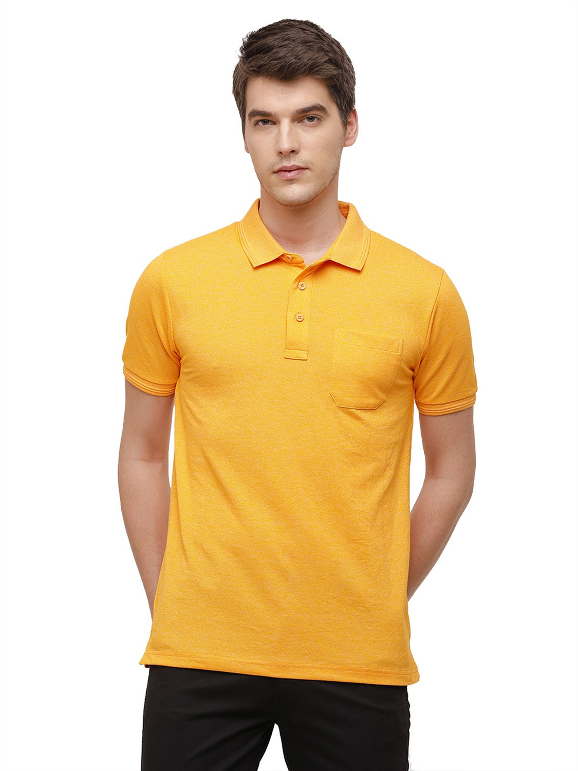 Image of Classic Polo Men Solid Polo Neck Cotton Blend Maroon T-Shirt