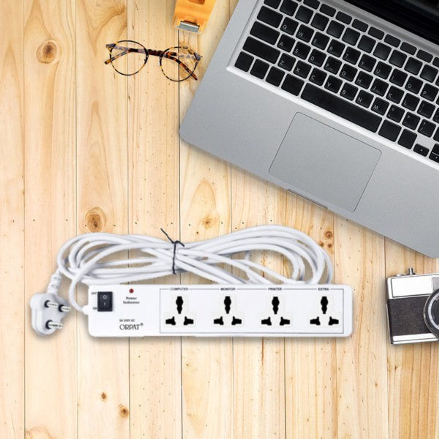 Image of ORPAT Copper Series Power Link 6A 4 Mtr 3 Pin 4 Way Power Link OCPL 5927 White 4 Socket Extension Boards (White, 4 m)