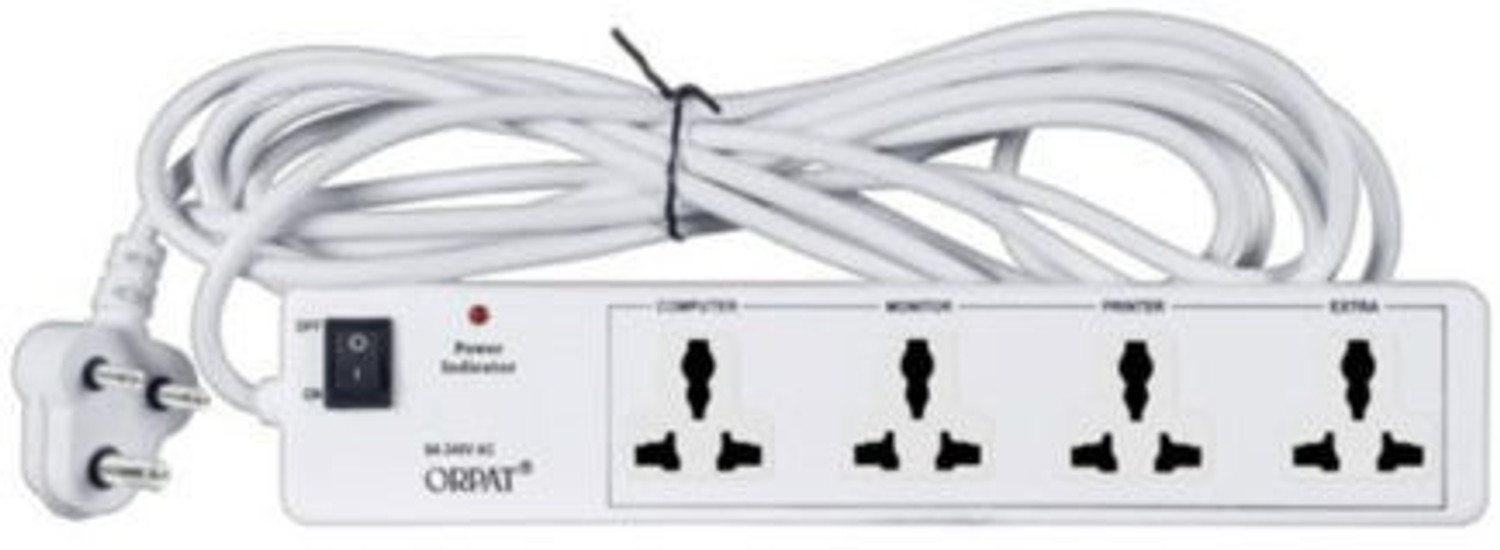 Image of ORPAT Copper Series Power Link 6A 4 Mtr 3 Pin 4 Way Power Link OCPL 5927 White 4 Socket Extension Boards (White, 4 m)