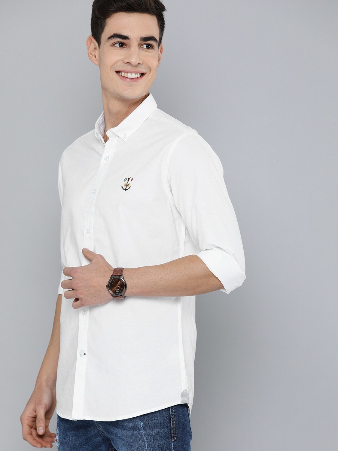 Image of Mast & Harbour Men Regular Fit Solid Button Down Collar Casual Shirt