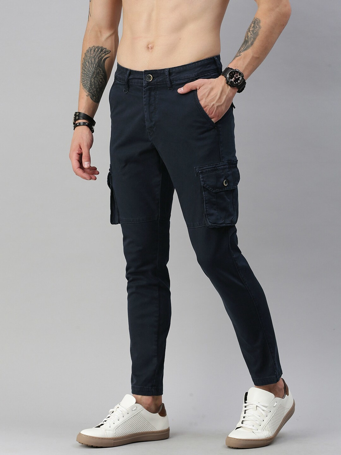 Image of Spykar Men Beige Pure Cotton Trousers