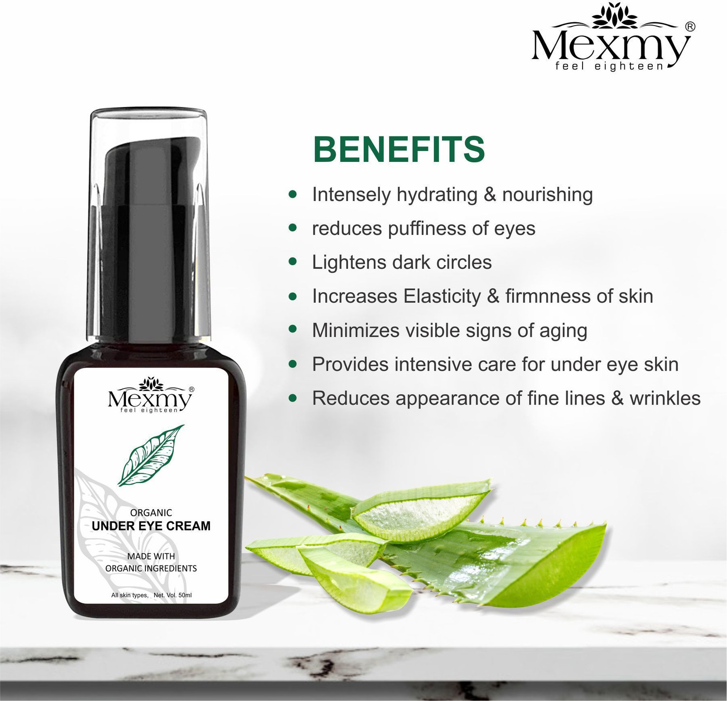 Image of Mexmy Under Eye Cream For Dark Circles, Puffy Eyes, Wrinkles & Removal Of Fine Lines for Women & Men, 50ml (50 ml)
