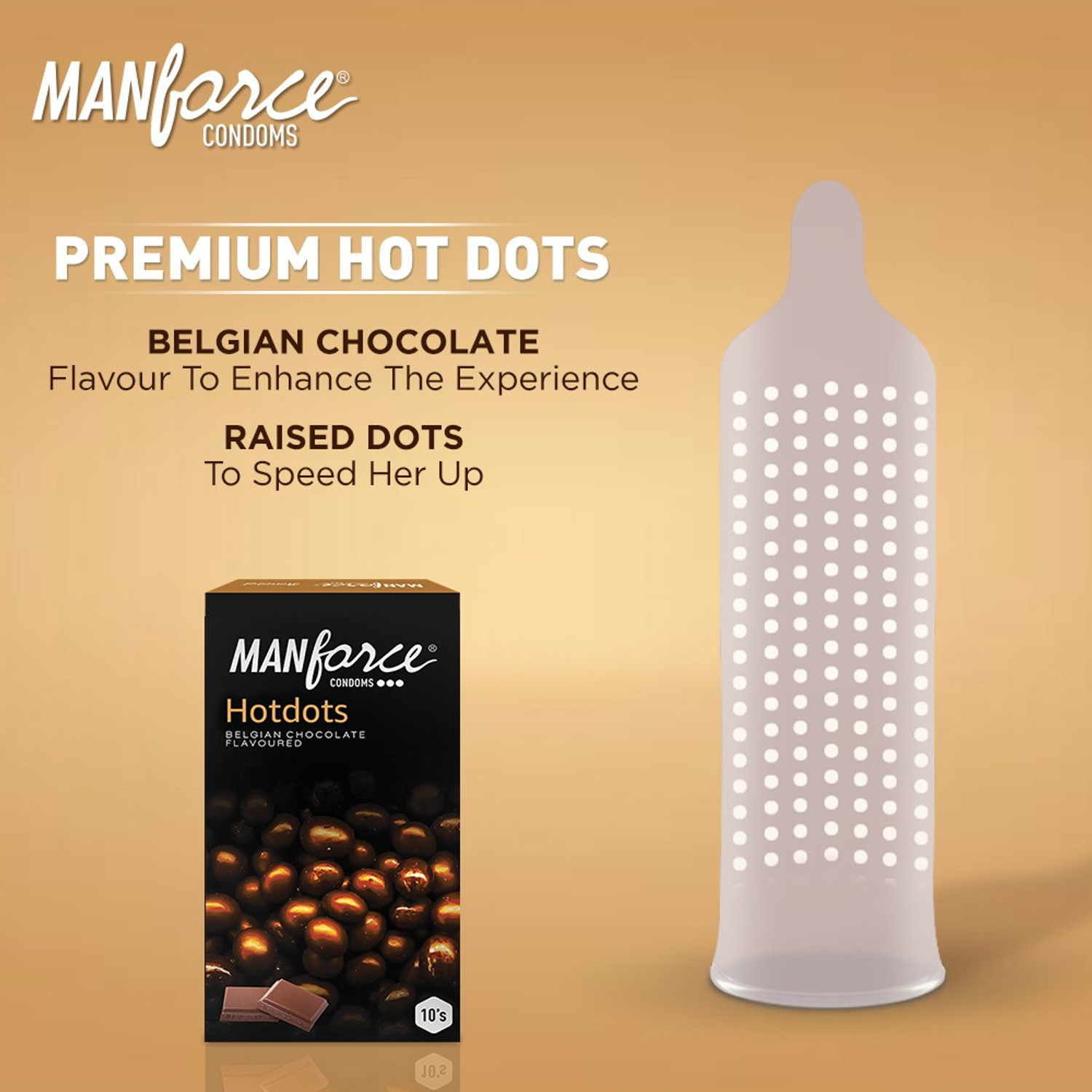 Image of MANFORCE Premium Hotdots Belgian Chocolate Condoms with Bigger Dots - 10s (Pack of 2) Condom (Set of 2, 20 Sheets)