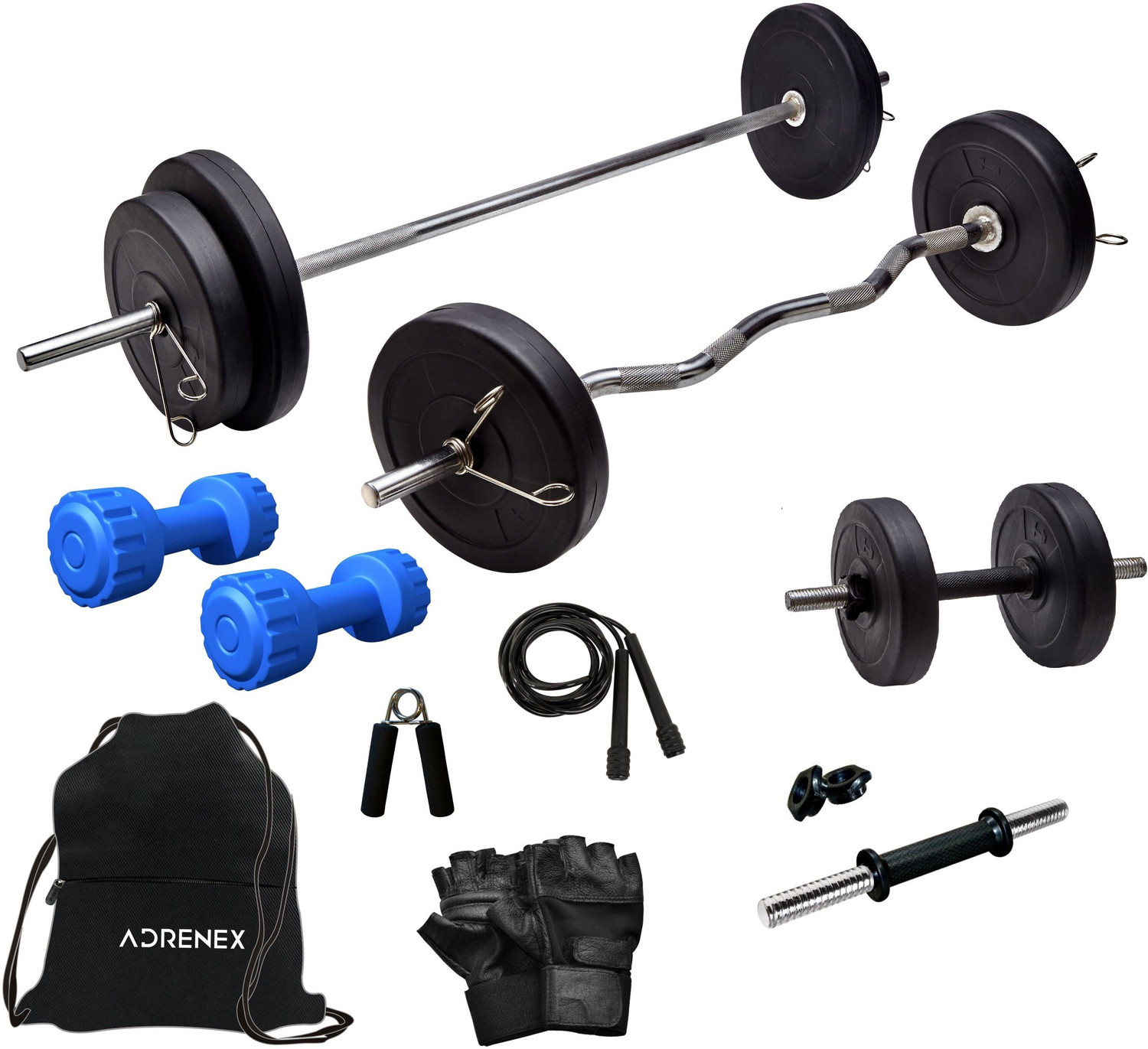 Image of Adrenex 50 kg with Straight, Curl , Dumbbell Rods , PVC Dumbbells & Gym Accessories Home Gym Combo