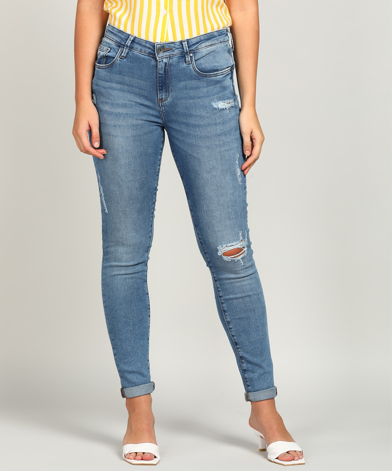 Image of VERO MODA Women Skinny Mid Rise Blue Jeans