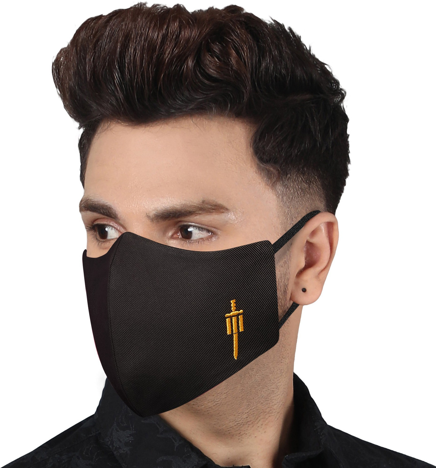 Image of MASQ 4 Layer Protective, 100% Cotton Cloth Face Mask Combo for Men with Ear Loops Swords Combo Large 04 Reusable, Washable Cloth Mask (Black, Green, L, Pack of 4, 4 Ply)