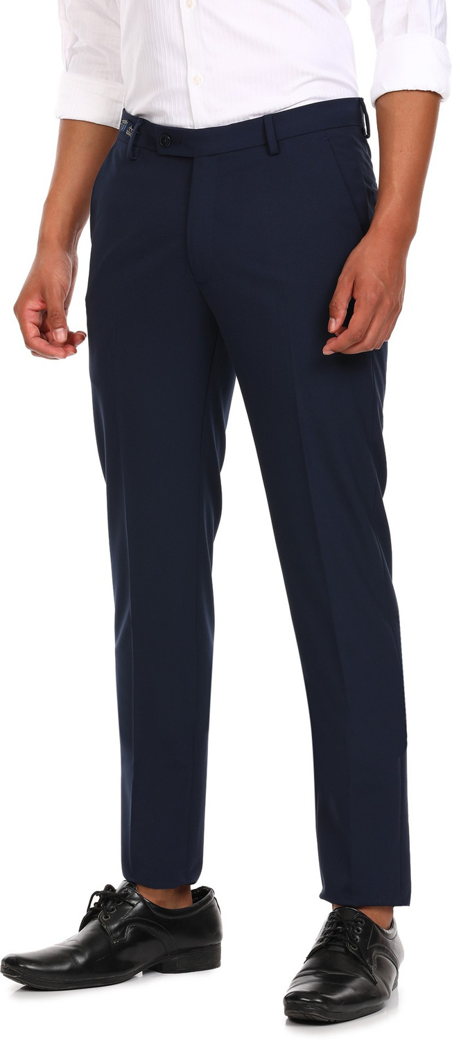 Image of ARROW Men Regular Fit Blue Viscose Rayon Trousers