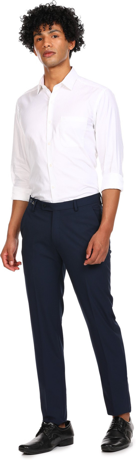 Image of ARROW Men Regular Fit Blue Viscose Rayon Trousers