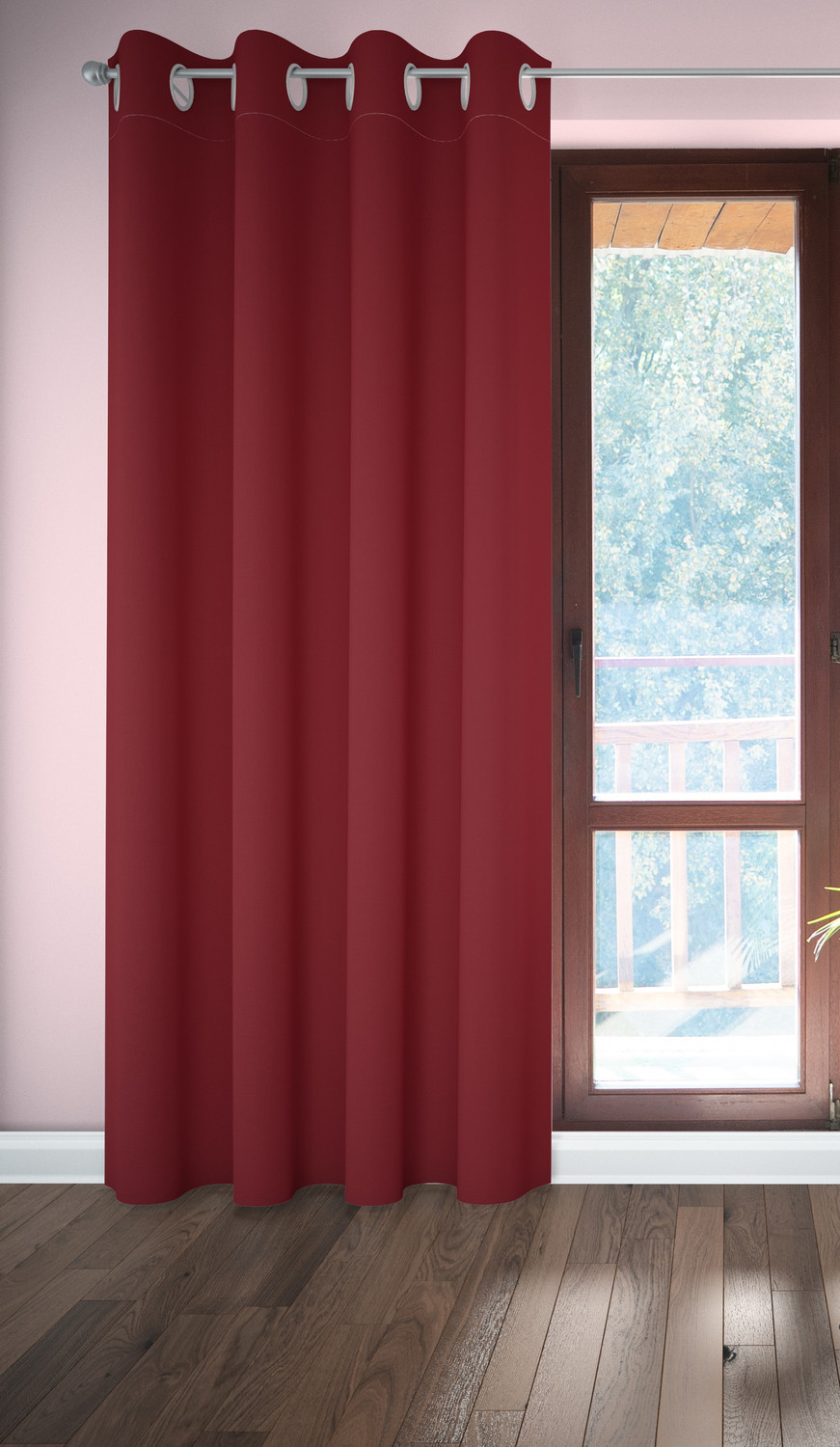 Image of GCPL 153 cm (5 ft) Window Cotton Blackout Curtain (Pack Of 2) (Maroon, Self Design)
