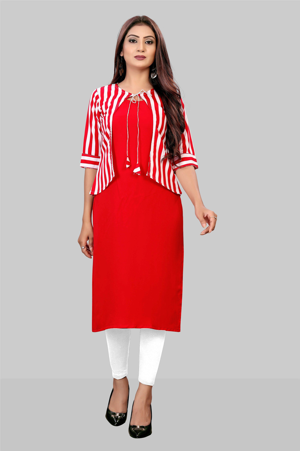 Image of HD CREATION Women Crepe Kurta Churidar Ethnic Jacket Set