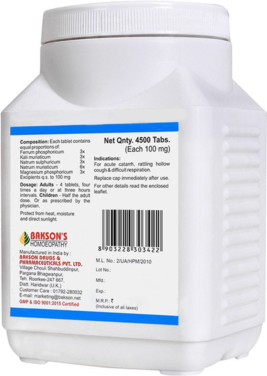 Image of Bakson's Homoeopathy Biochemic Combination Tablets # 6 (Cough, Cold & Catarrh) Tablets (5 x 4500 Units)