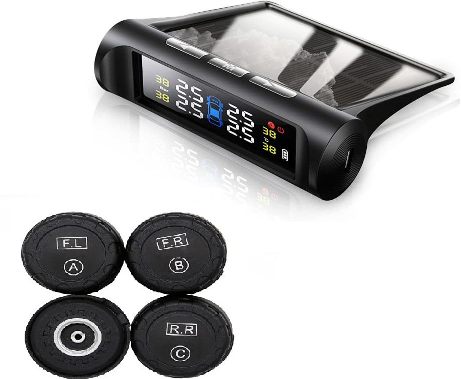 Image of JK TYRE Smart Tyre Pressure Gauge With Installation Compatible Android Auto & Carplay | Bluetooth | TPMS for Car (100 PSI)