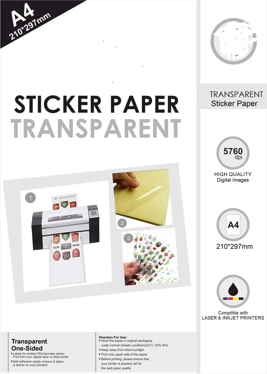 Image of BIGFALCON Premium Holographic Sticker Paper 20 Sheets Printable Vinyl sticker paper Unruled A4 (210 X 297 MM) 120 gsm Inkjet Paper (Set of 1, for Inkjet Printer, Waterproof, Self Adhesive Broken Glass Glossy Sticker Paper)