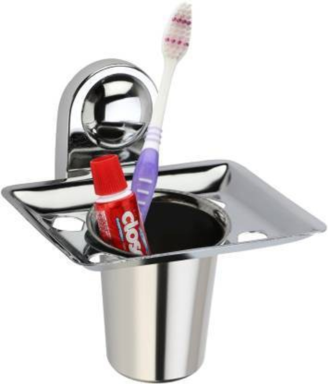Image of QUXOZO Aluminium, Glass, Stainless Steel Toothbrush Holder (Silver, Wall Mount)