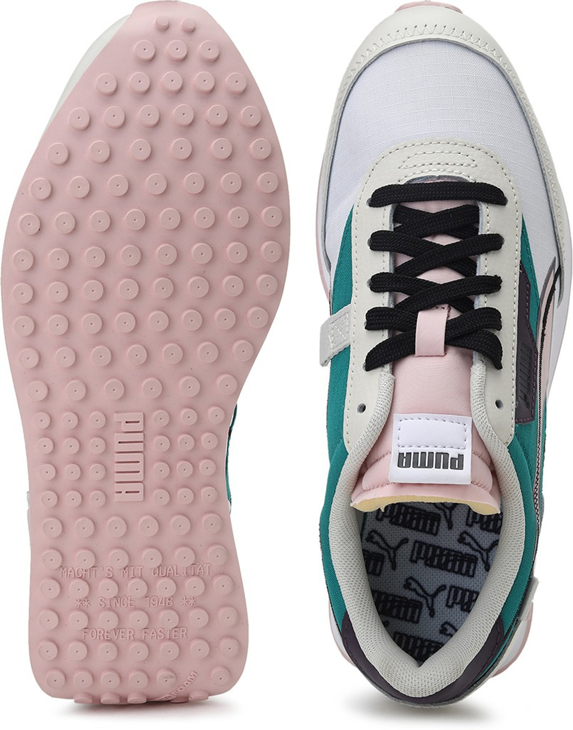 Image of PUMA Future Rider Twofold Sneakers For Women (White, Green, 5)