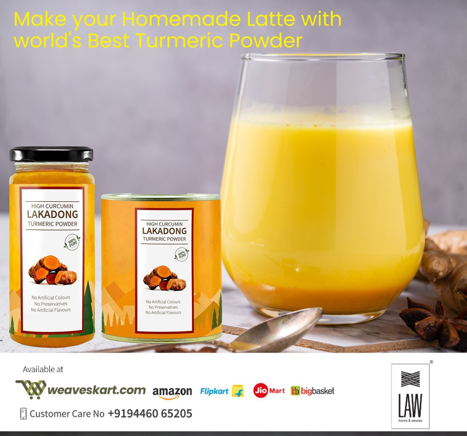 Image of looms & weaves Curcumin Lakadong Turmeric Powder - 100gm (100 g)