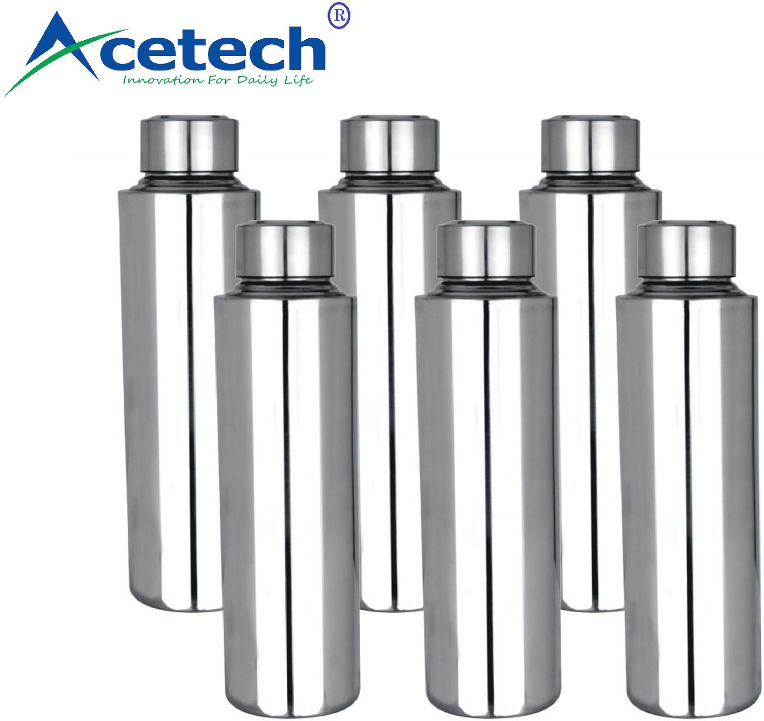 Image of Acetech for Home /Office /Gym /School /Collage 900 ml Steel Bottle (Pack of 6, Steel /Chrome)
