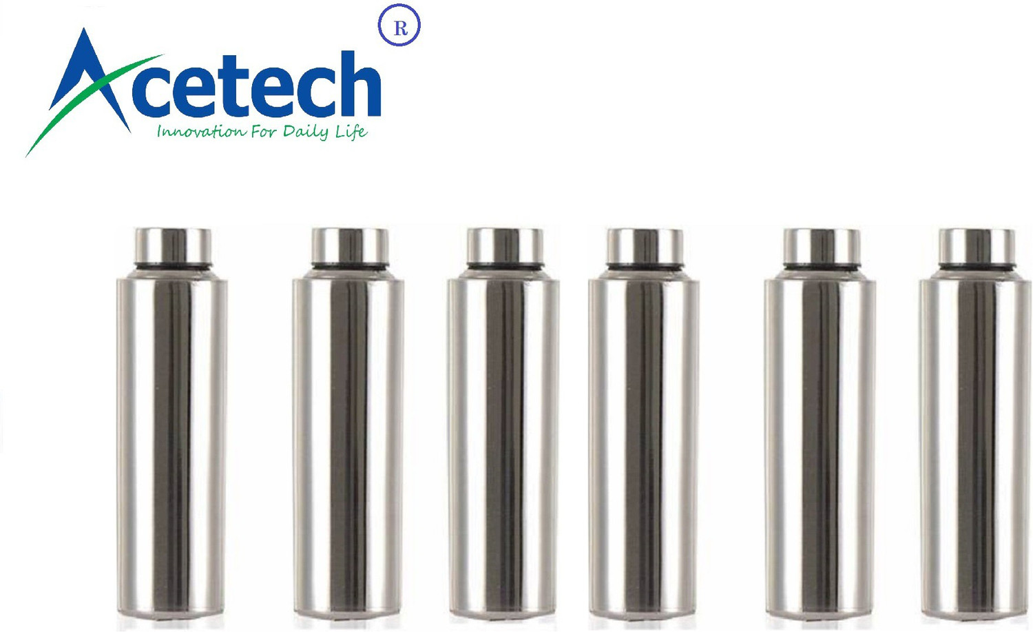 Image of Acetech for Home /Office /Gym /School /Collage 900 ml Steel Bottle (Pack of 6, Steel /Chrome)