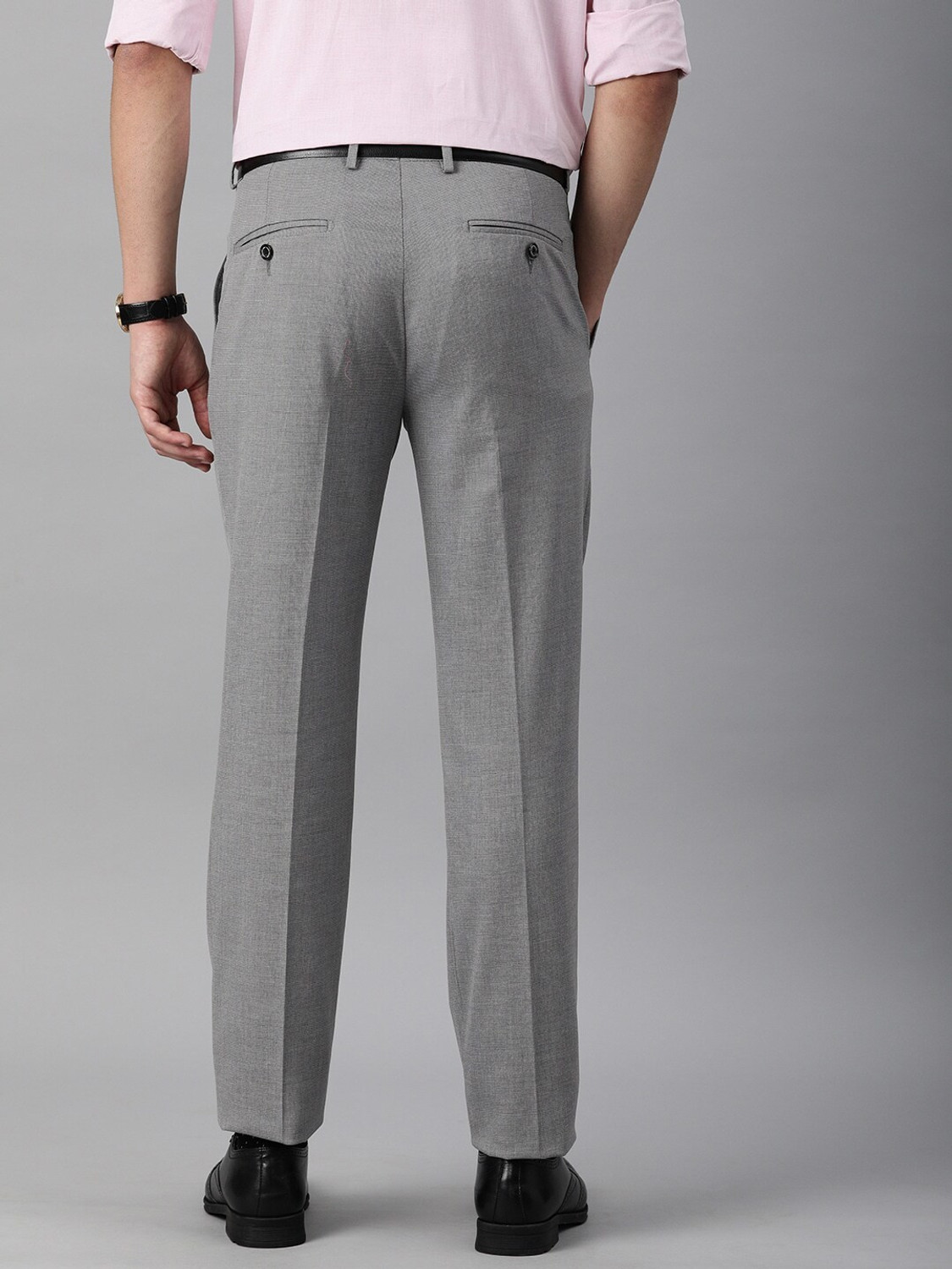 Image of LOUIS PHILIPPE Men Slim Fit Grey Viscose Rayon Trousers