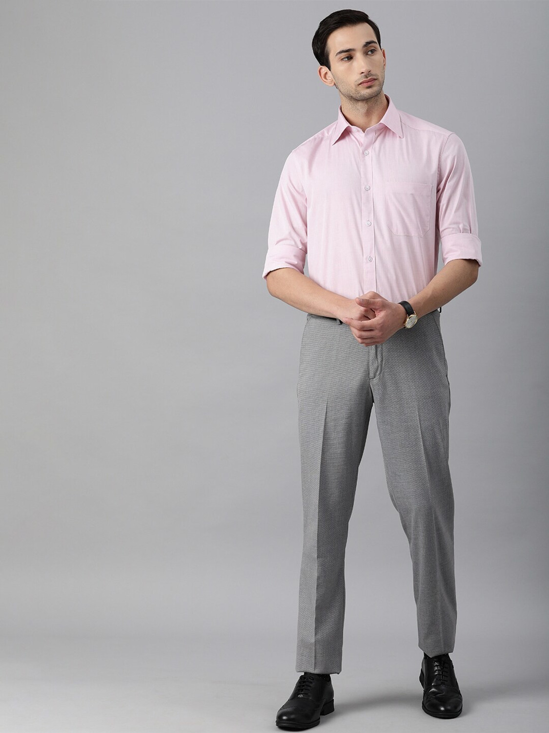Image of LOUIS PHILIPPE Men Slim Fit Grey Viscose Rayon Trousers