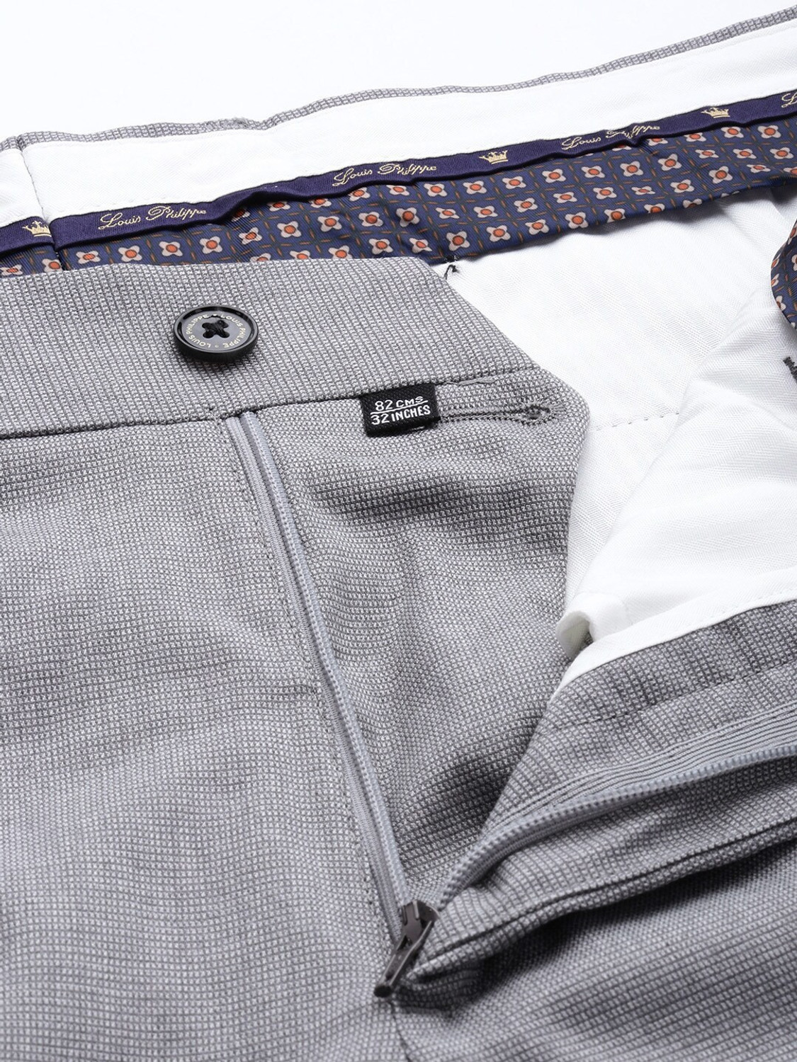 Image of LOUIS PHILIPPE Men Slim Fit Grey Viscose Rayon Trousers