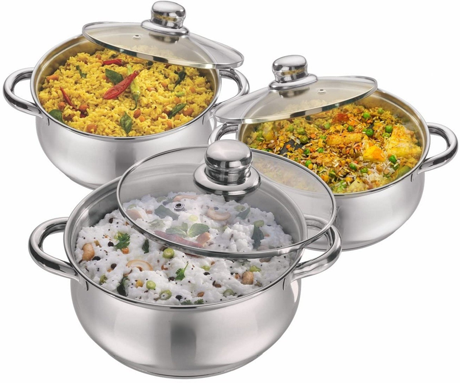 Image of Flipkart SmartBuy 4-Piece Red Stainless Steel Serving Casserole Handi Set with Lids & 2 S.Spoon Gravy Boat, Bowl, Butter Dish, Dish, Gravy Bucket Serving Set (Pack of 6)