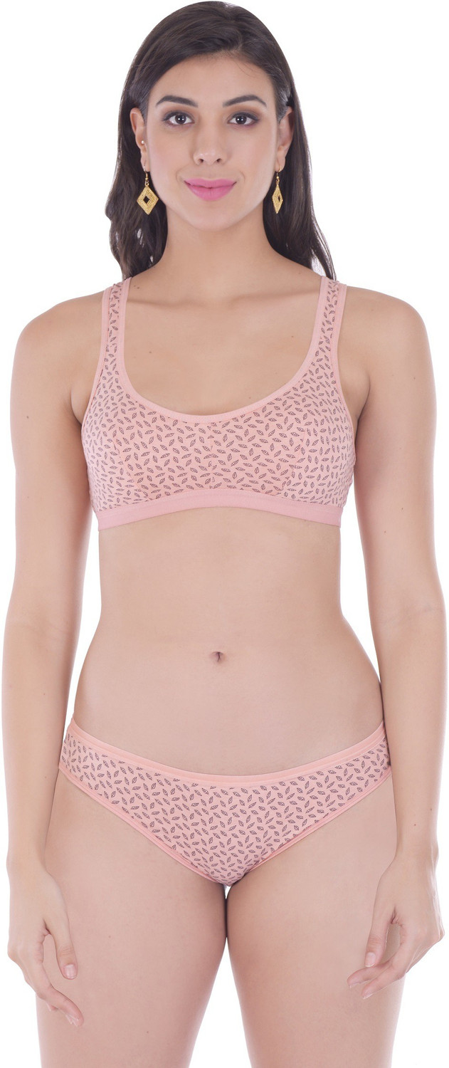 Image of Embibo Bra & Panty Set Printed Pink Lingerie Set