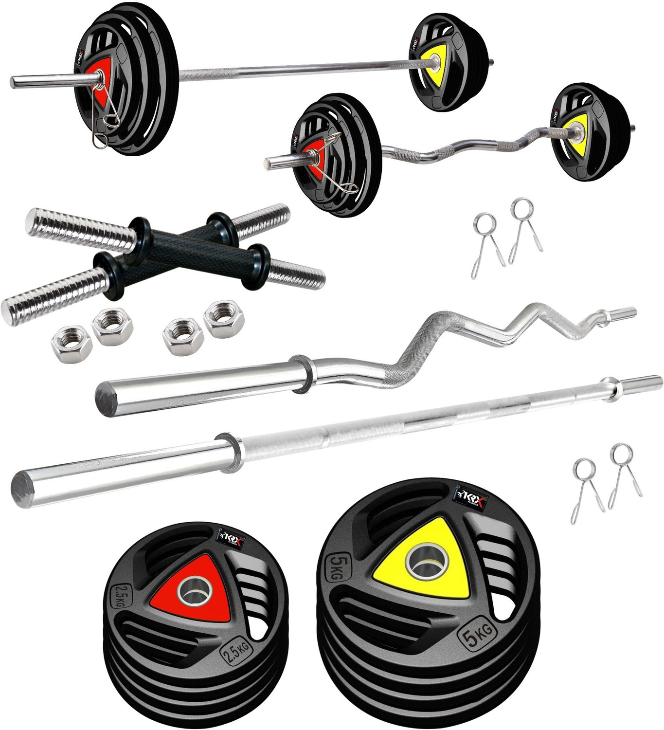Image of POWER FITNESS 25 kg 20KG PVC Weight Set with Dumbbell Rods, 3ft CURL Rod & ACC Gym Gym & Fitness Kit Home Gym Combo