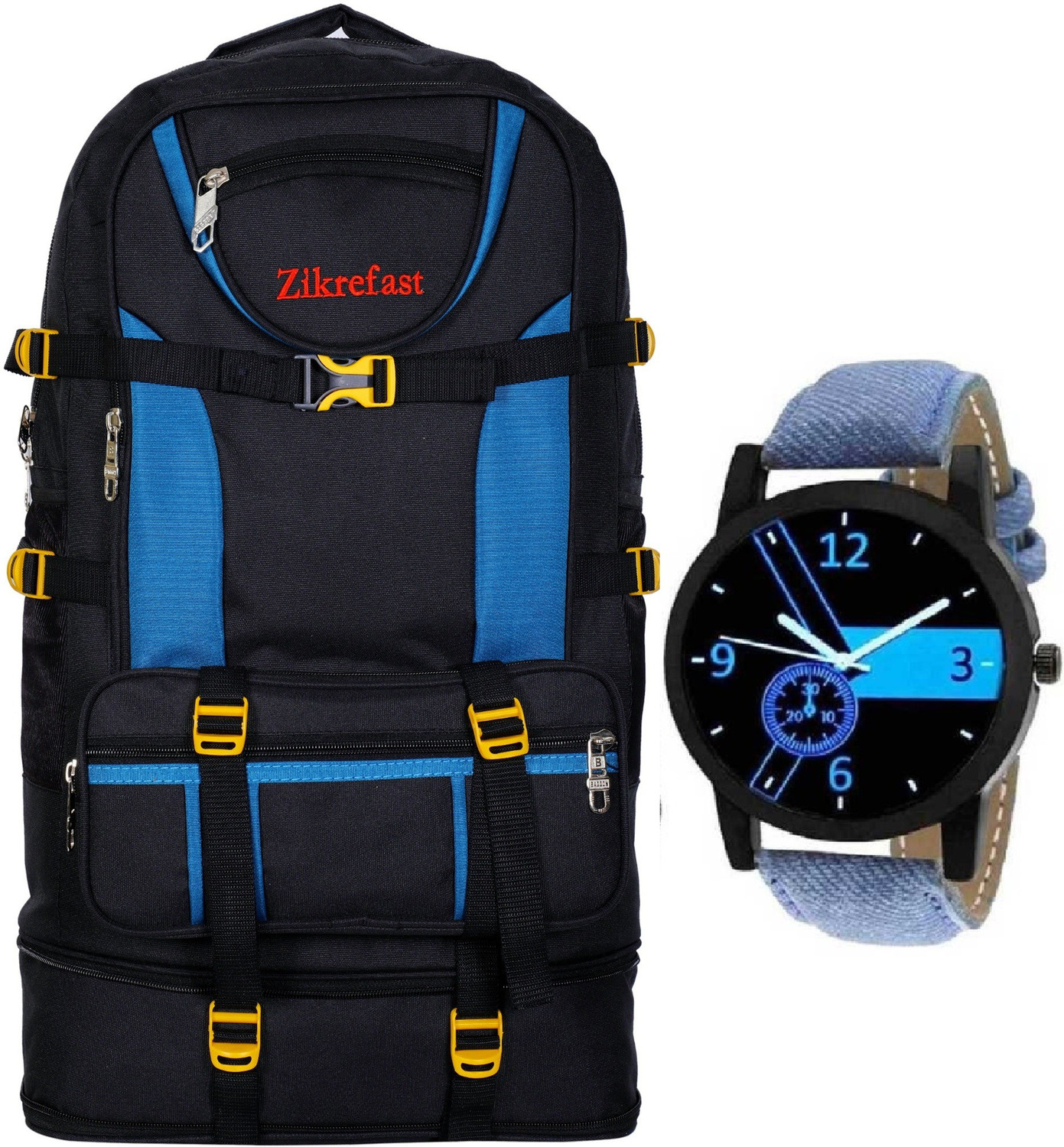 Image of sky spirit Large 65 L Laptop Backpack 65L Expandable Backpack for Travel, Trekking, Hiking & Camping | Water-Resistant (Blue)
