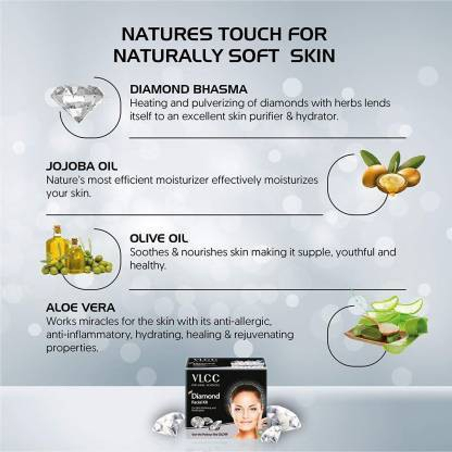 Image of VLCC Party Glow Diamond Facial Kit (6 Items in single box) - Pack of 10 (50 GM X 10) For Skin Polishing and Purification 600 g (60 x 10 g)