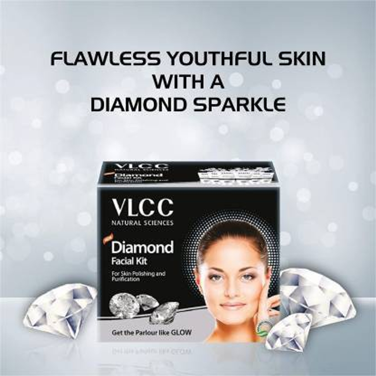 Image of VLCC Party Glow Diamond Facial Kit (6 Items in single box) - Pack of 10 (50 GM X 10) For Skin Polishing and Purification 600 g (60 x 10 g)