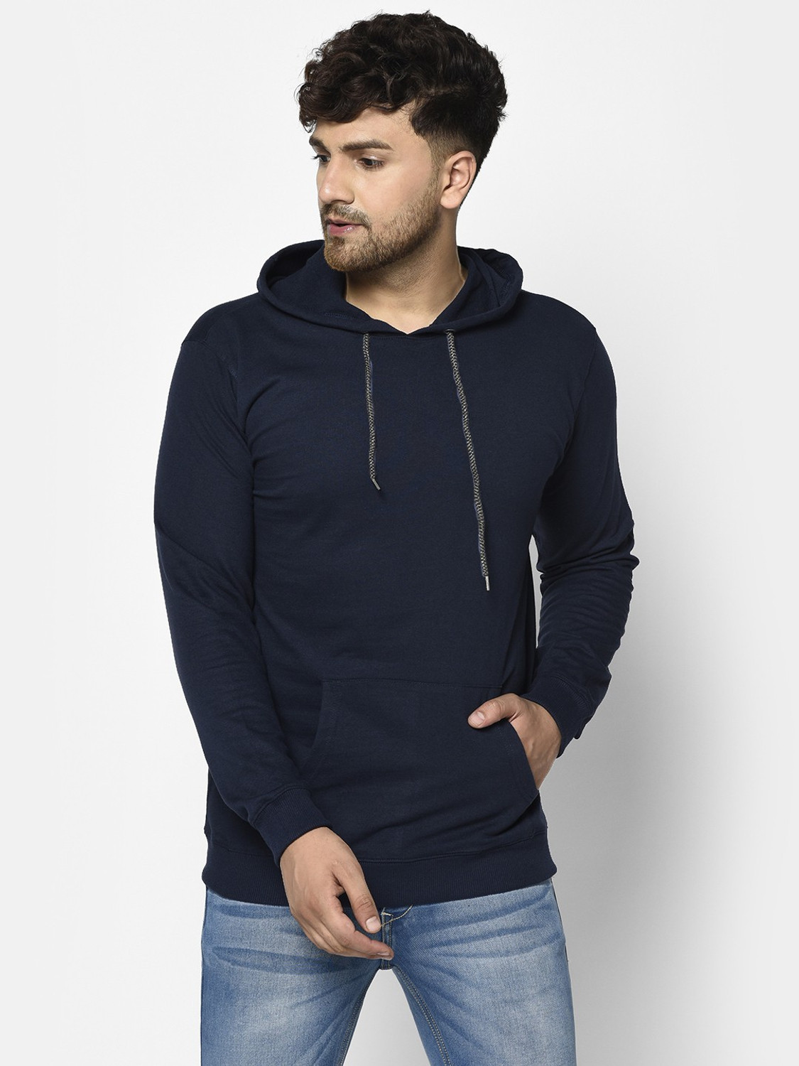 Image of Smartees Men Full Sleeve Solid Hooded Sweatshirt