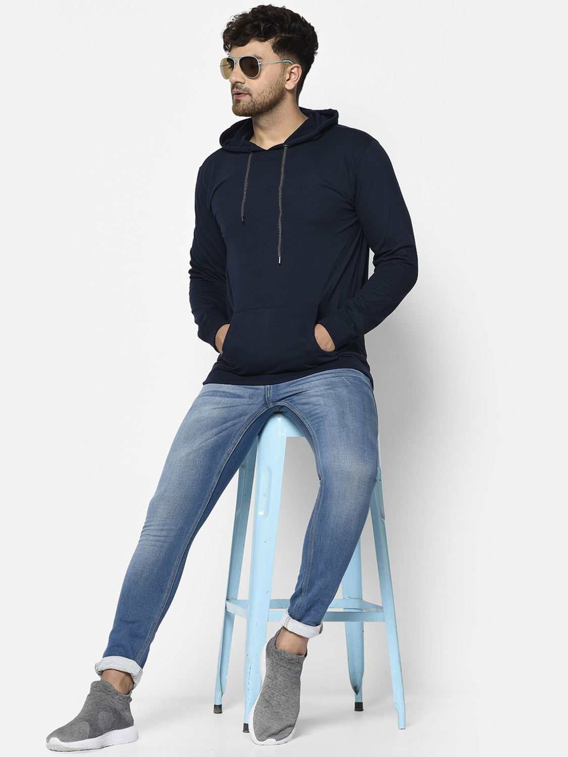 Image of Smartees Men Full Sleeve Solid Hooded Sweatshirt