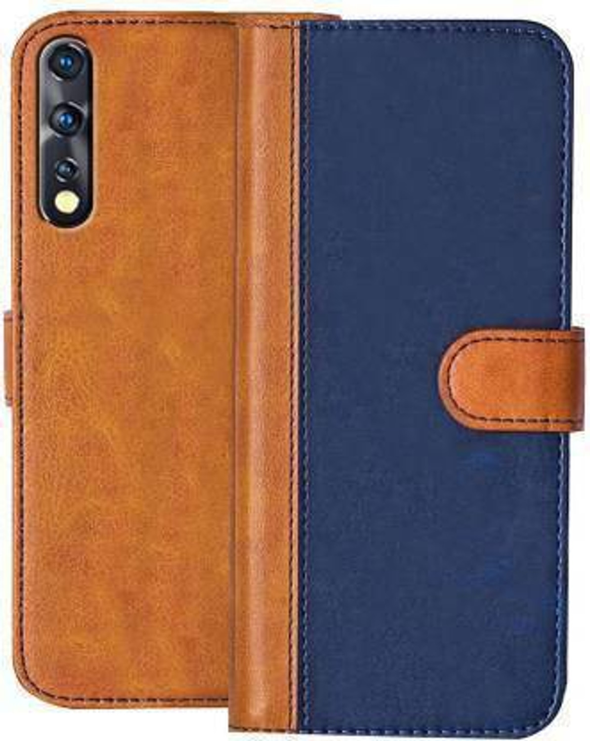 Flospy Flip Cover for Vivo S1 (Blue, Brown, Shock Proof, Artificial Leather, Pack of: 1) - Image 1