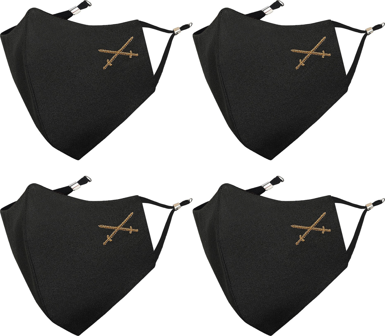 Image of MASQ 4 Layer Protective, 100% Cotton Cloth Face Mask Combo for Men with Ear Loops Swords Combo Large 04 Reusable, Washable Cloth Mask (Black, Green, L, Pack of 4, 4 Ply)
