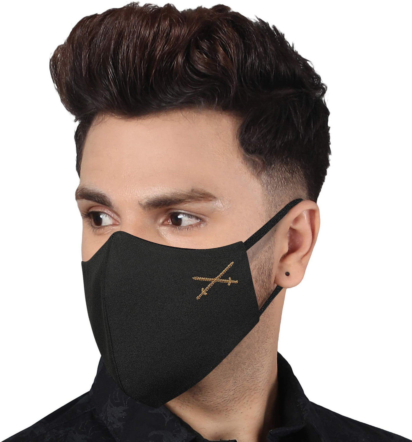 Image of MASQ 4 Layer Protective, 100% Cotton Cloth Face Mask Combo for Men with Ear Loops Swords Combo Large 04 Reusable, Washable Cloth Mask (Black, Green, L, Pack of 4, 4 Ply)
