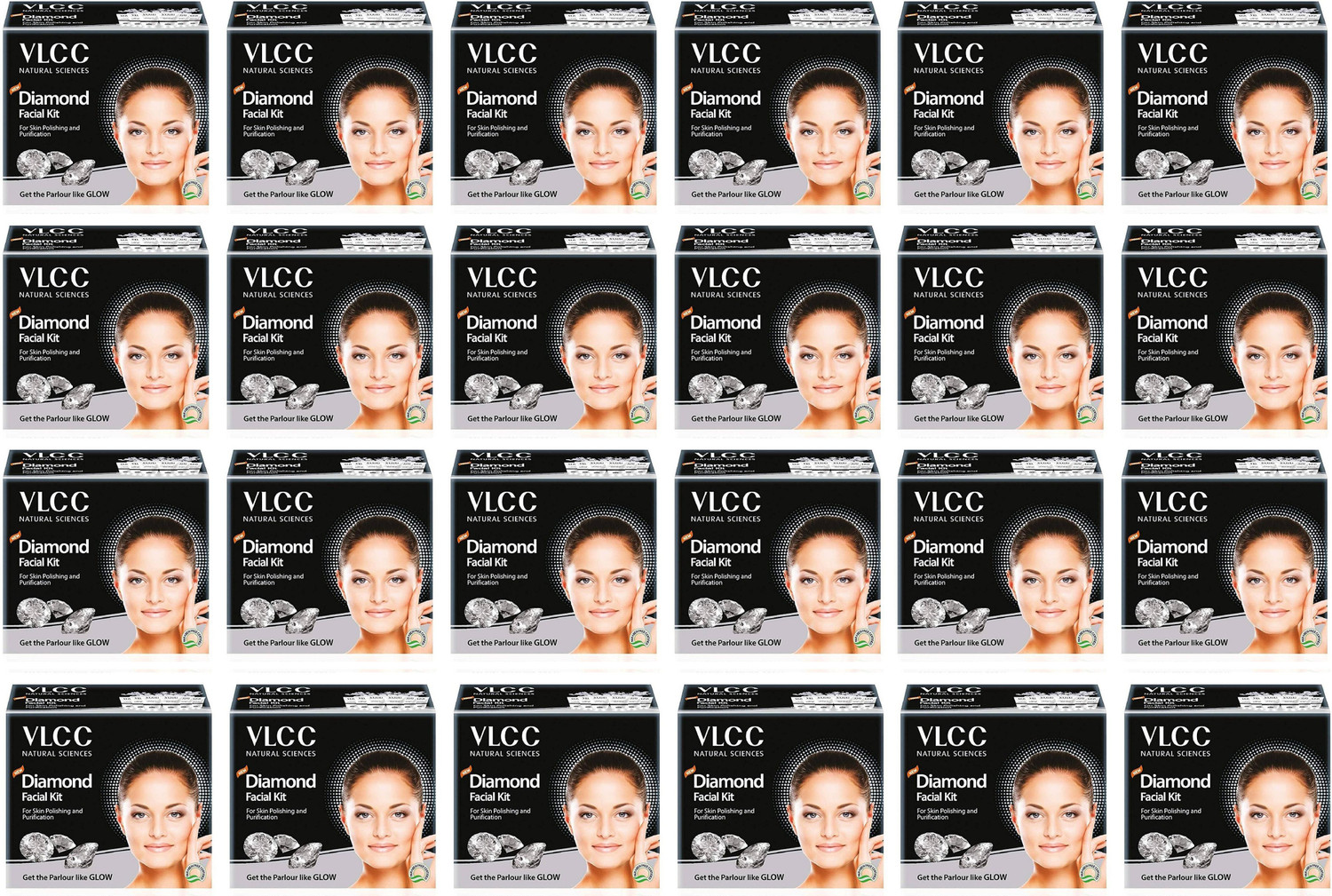 Image of VLCC Party Glow Diamond Facial Kit (6 Items in single box) - Pack of 24 (60 GM X 24) For Skin Polishing and Purification 1440 ml (144 x 10 ml)