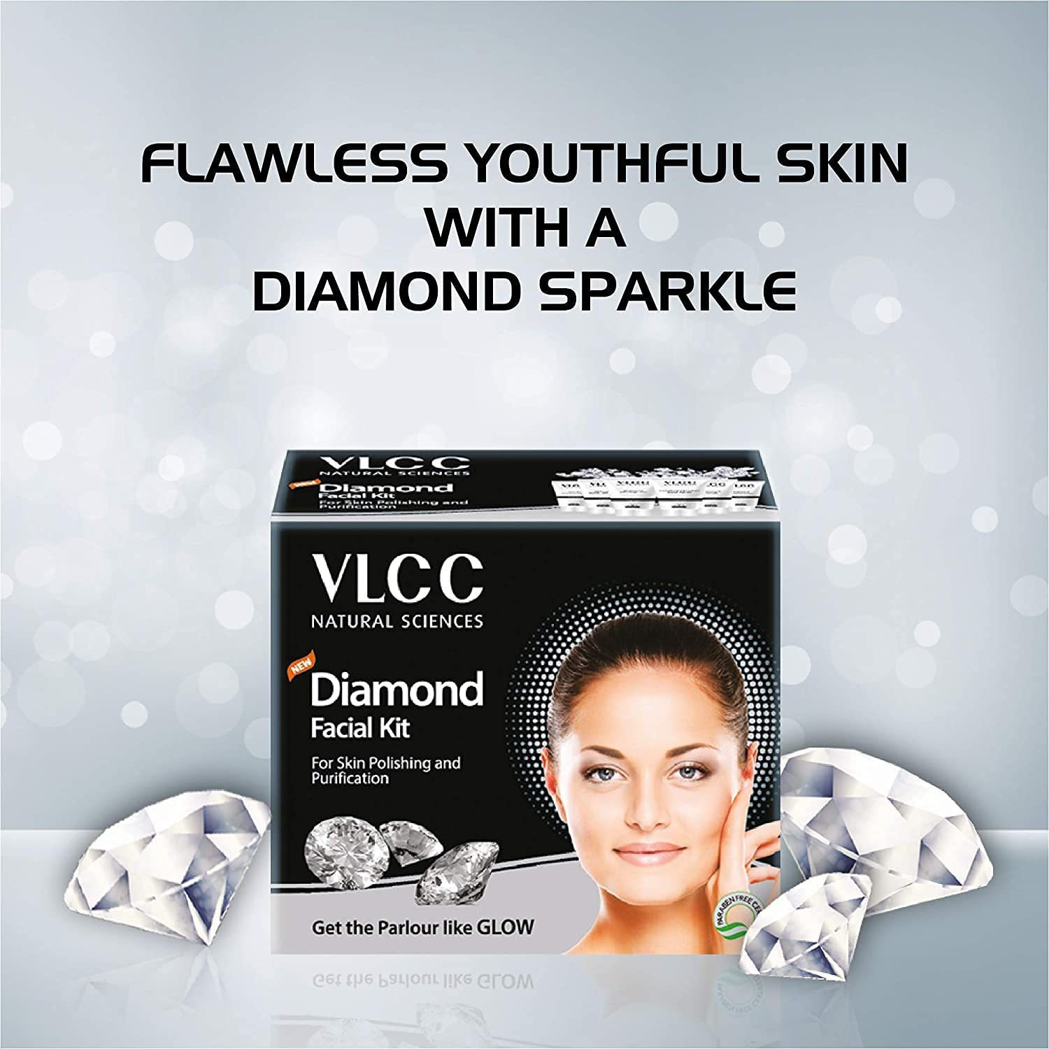 Image of VLCC Party Glow Diamond Facial Kit (6 Items in single box) - Pack of 24 (60 GM X 24) For Skin Polishing and Purification 1440 ml (144 x 10 ml)