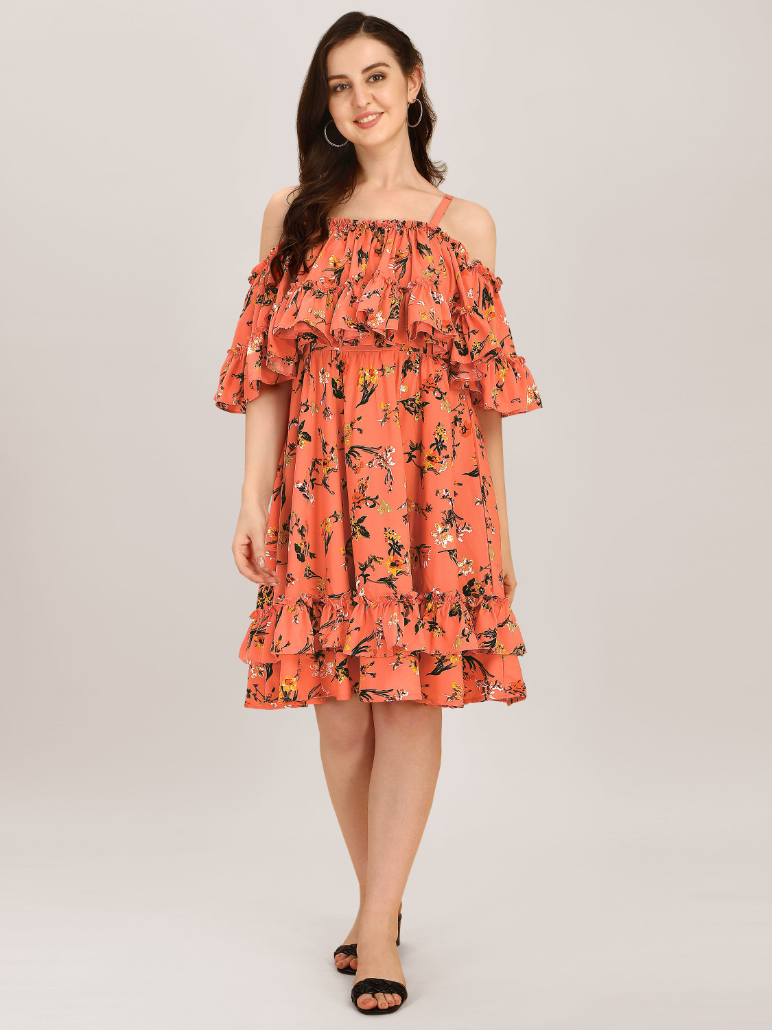 Image of Oomph! Women Ruffled Multicolor Knee Length Dress