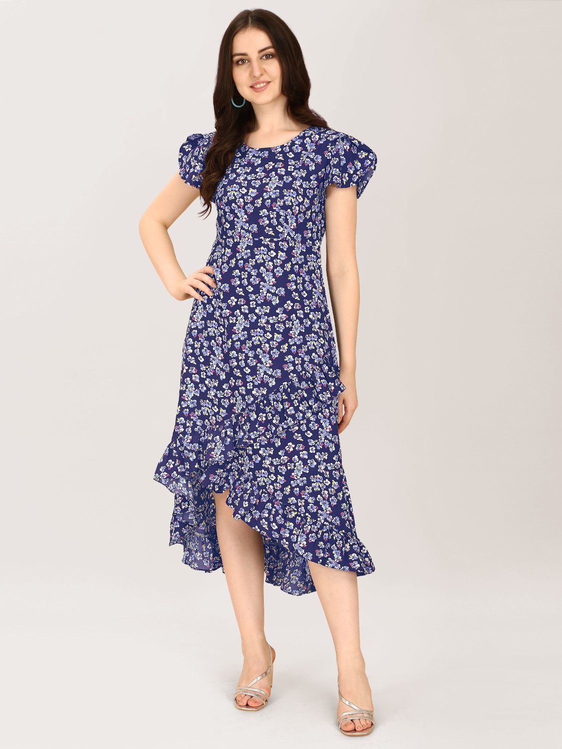 Image of Oomph! Women Ruffled Multicolor Knee Length Dress
