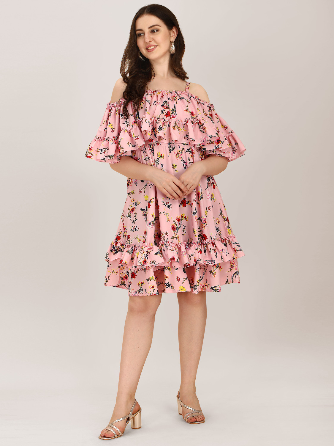 Image of Oomph! Women Ruffled Multicolor Knee Length Dress