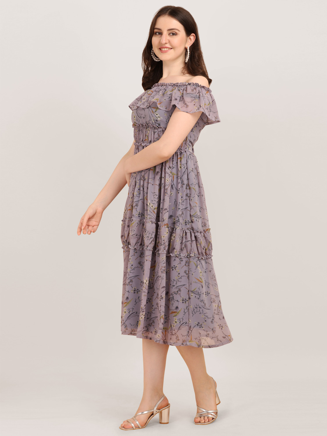 Image of Oomph! Women Ruffled Purple Midi /Calf Length Dress