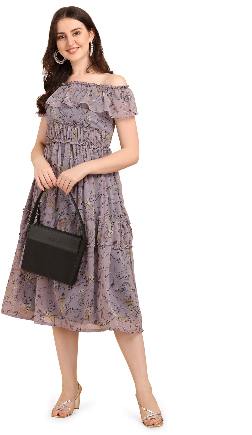 Image of Oomph! Women Ruffled Purple Midi /Calf Length Dress