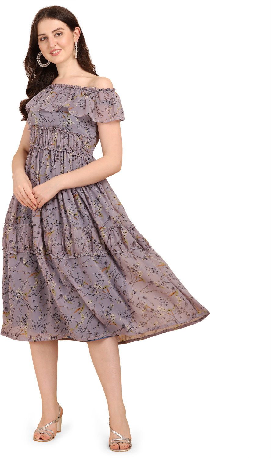 Image of Oomph! Women Ruffled Purple Midi /Calf Length Dress