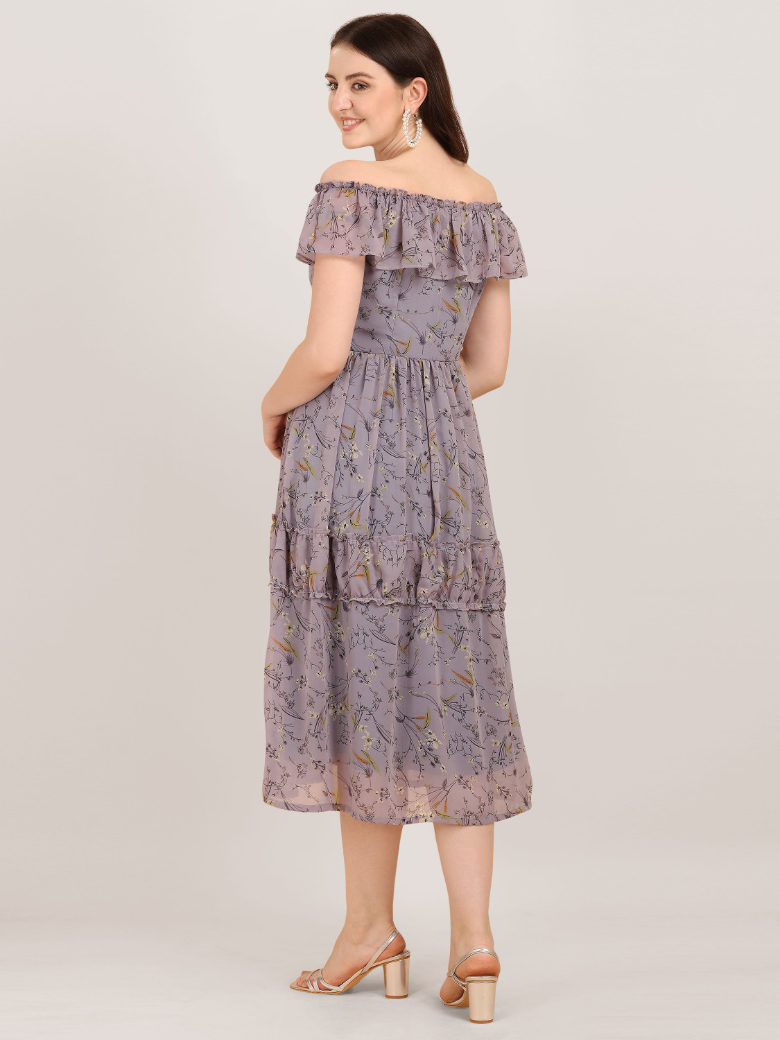 Image of Oomph! Women Ruffled Purple Midi /Calf Length Dress